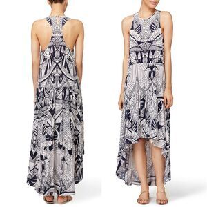 Free People La Mar Maxi Dress Long Flowy Batik Print Black & Cream Size Small